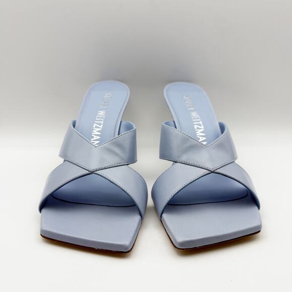 Stuart Weitzman Womens Carmen 75 Slides US 9 Light Blue Leather Heel NIB - Picture 8 of 14